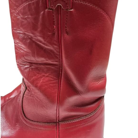 Justin Western Boots Women 7 Red Leather Side Zip Rodeo Cowgirl Roper Style - Picture 10 of 12